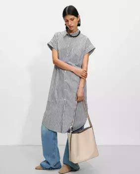 Платье-рубашка миди с короткими рукавами и полосатым принтом Parfois, черный