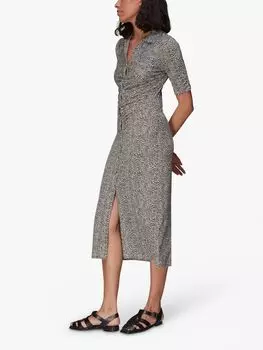 Платье-рубашка миди с леопардовым принтом Whistles, черный/белый