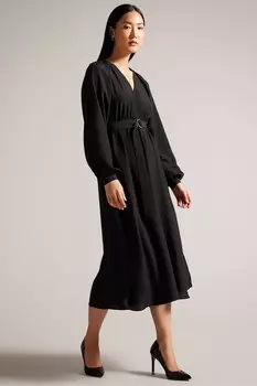 Платье-Рубашка миди с оборчатым вырезом в виде комуса Ted Baker, черный