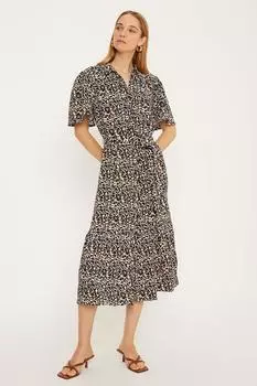 Платье-рубашка миди с поясом и рукавами Animal Angel Oasis, коричневый