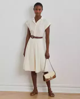 Платье-рубашка миди с поясом Lauren Ralph Lauren, цвет Crudo