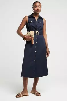 Платье рубашка миди с поясом River Island, синий