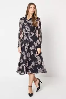 Платье-рубашка миди с поясом Wallis, черный