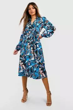 Платье-рубашка миди с принтом boohoo, зеленый