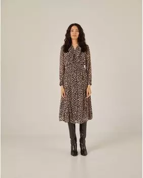 Платье-рубашка миди с рюшами Niza, черный