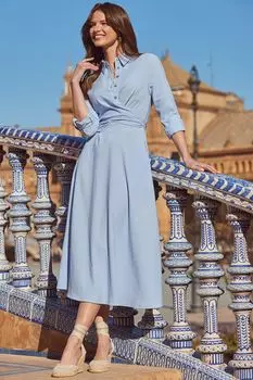 Платье-Рубашка миди с рюшой внизу Sosandar, синий