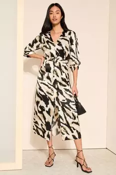 Платье-Рубашка миди с V-образным вырезом и пряжкой на поясе Friends Like These, зеленый