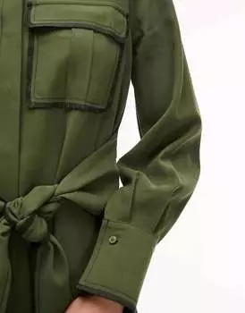 Платье-рубашка миди с верхним швом Topshop цвета хаки