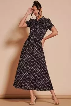 Платье-Рубашка миди Sadie с принтом Sadie из смесового хлопка Jolie Moi, черный