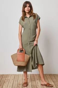 Платье-Рубашка миди со сборками Mint Velvet, бежевый