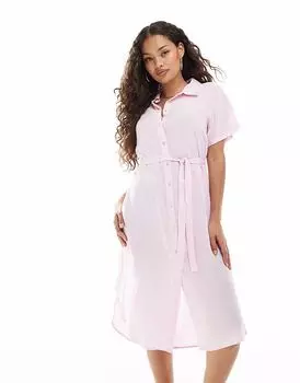 Платье-рубашка миди Vero Moda Petite с поясом-завязкой розового цвета