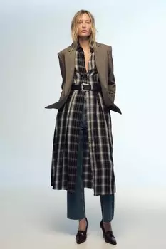 Платье-рубашка миди в клетку ZARA, черный/экрю