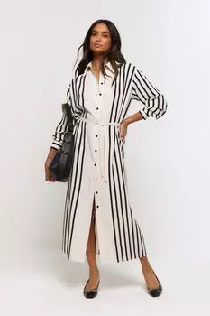 Платье-Рубашка миди в полоску River Island, бежевый