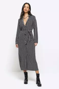 Платье рубашка миди в полоску River Island, черный