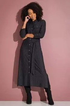 Платье-рубашка миди в тонкую полоску Klass., черный