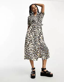 Платье-рубашка миди Whistles Petite с леопардовым принтом