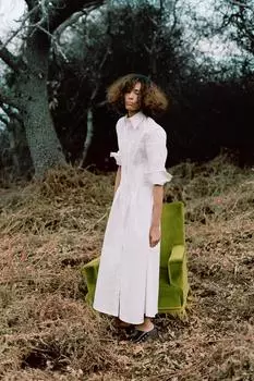Платье-рубашка миди ZARA, белый