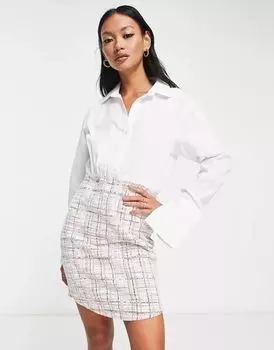 Платье-рубашка мини 2 в 1 ASOS и розовая юбка-букле