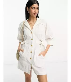 Платье-рубашка мини цвета слоновой кости с защипами на талии ASOS DESIGN ASOS DESIGN