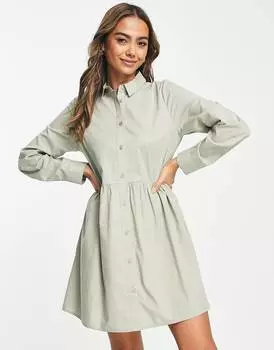 Платье-рубашка мини из хлопка цвета хаки ASOS DESIGN