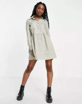 Платье-рубашка мини из хлопка цвета хаки ASOS DESIGN