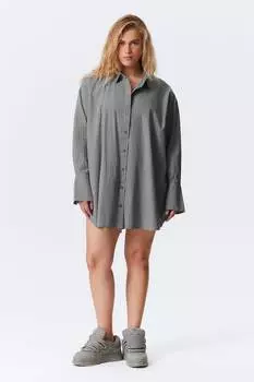 Платье-Рубашка мини из хлопкового поплина Weekday, серый