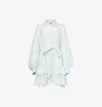Платье-Рубашка мини из смеси льна и шелка с цветочной аппликацией Crush Zimmermann, цвет mint