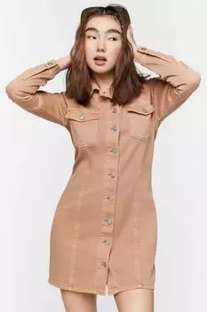 Платье-рубашка мини из твила Forever 21, серо-коричневый