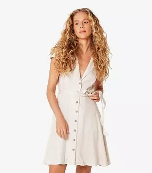 Платье-рубашка мини льняного цвета абрикосового цвета Apricot, светло-серый