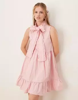 Платье-рубашка мини с бантом Sister Jane x ASOS нежно-розового цвета