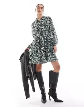 Платье-рубашка мини с дамасским принтом в разноцветном цвете Lovedrobe