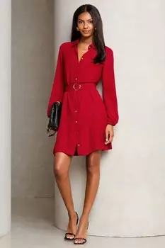 Платье рубашка мини с плетеным поясом и пуговицами Lipsy, красный