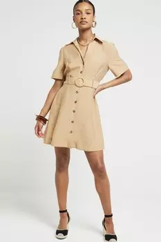 Платье рубашка мини с поясом River Island, бежевый