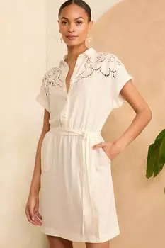 Платье рубашка мини с рукавами 3/4 и ажурной отделкой Love & Roses, белый