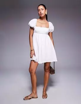 Платье-рубашка мини с рукавами-фонариками и завязками на спине принцессы Полли «Давайте потанцуем» белого цвета