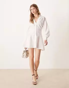 Платье-рубашка мини с рюшами ASOS DESIGN белого цвета
