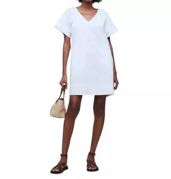 Платье-рубашка мини с V-образным вырезом белого цвета Madewell