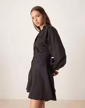 Платье-рубашка мини со сборками ASOS DESIGN черного цвета