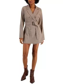 Платье-рубашка мини в клетку для женщин Juniors Kit & Sky, коричневый