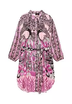 Платье-рубашка микс узоров из вискозного атласа Sheego, цвет Pink Gemustert