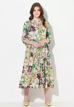 Платье-рубашка MIXED FLORAL PRINT 3/4 SLEEVE Ulla Popken, белый