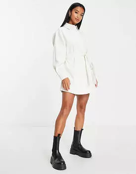 Платье-рубашка молочного цвета с вельветовым поясом ASOS DESIGN Petite