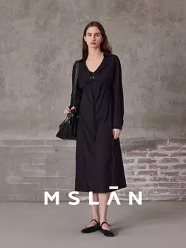 Платье-рубашка MSlan 2024 в стиле ретро, черный