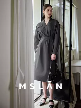 Платье-рубашка MSlan с V-образным вырезом, серый