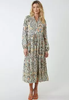 Платье-рубашка MULTI TIERED AZTEC PRINT MIDI Blue Vanilla, мультиколор