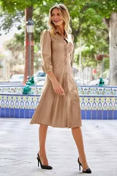 Платье-рубашка на пуговицах из искусственной кожи Sosandar, коричневый