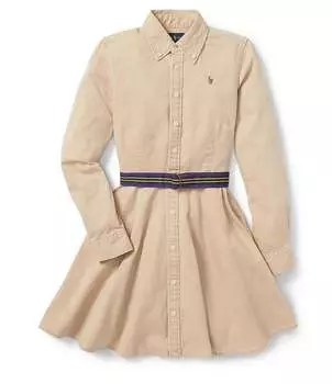 Платье-рубашка на пуговицах спереди и с поясом Polo Ralph Lauren для больших девочек 7–16 лет, бежевый