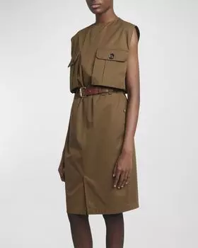 Платье-рубашка на пуговицах спереди с поясом Saint Laurent, цвет Ebano