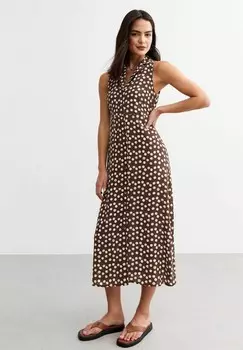Платье-рубашка на талии POLKA DOT PATTERN SLEEVELESS New Look, коричневый