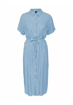 Платье-рубашка на талии VMBUMPY SS CALF Vero Moda, синий